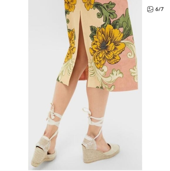 ✅ Farm Rio Linen Floral Arabesque Puff Sleeve Midi Dress – XSmall - Picture 6 of 16